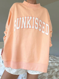 Sunkissed Coconut Junior's Varsity Embroidered Hoodie in sherbert orange - women's top - detail view