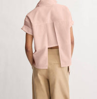Arlo Mott Clark Split Back Top in dusty rose - women's blouse - detail view