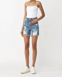 Risen - High Rise Mid Thigh Distressed Shorts