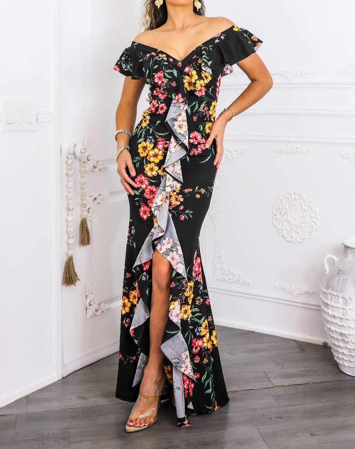 Surelymine - Two-way Floral Ruffle Maxi Dress