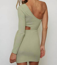 One Shoulder Waist Cut Out Ribbed Mini Dress