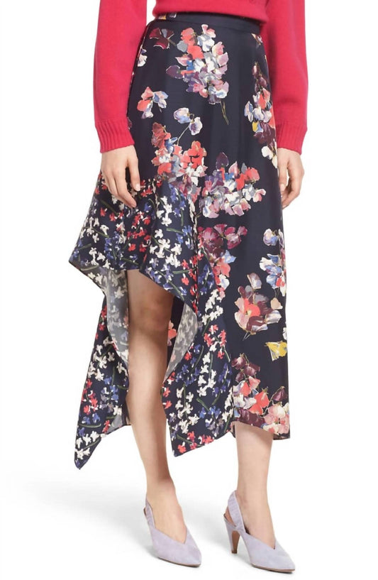 Lewit - Floral Print High Low Silk Midi Skirt