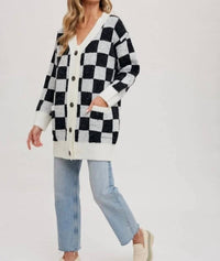 BluIvy Checkered Sweater Cardigan in ivory black - women's cardigan - alternate view