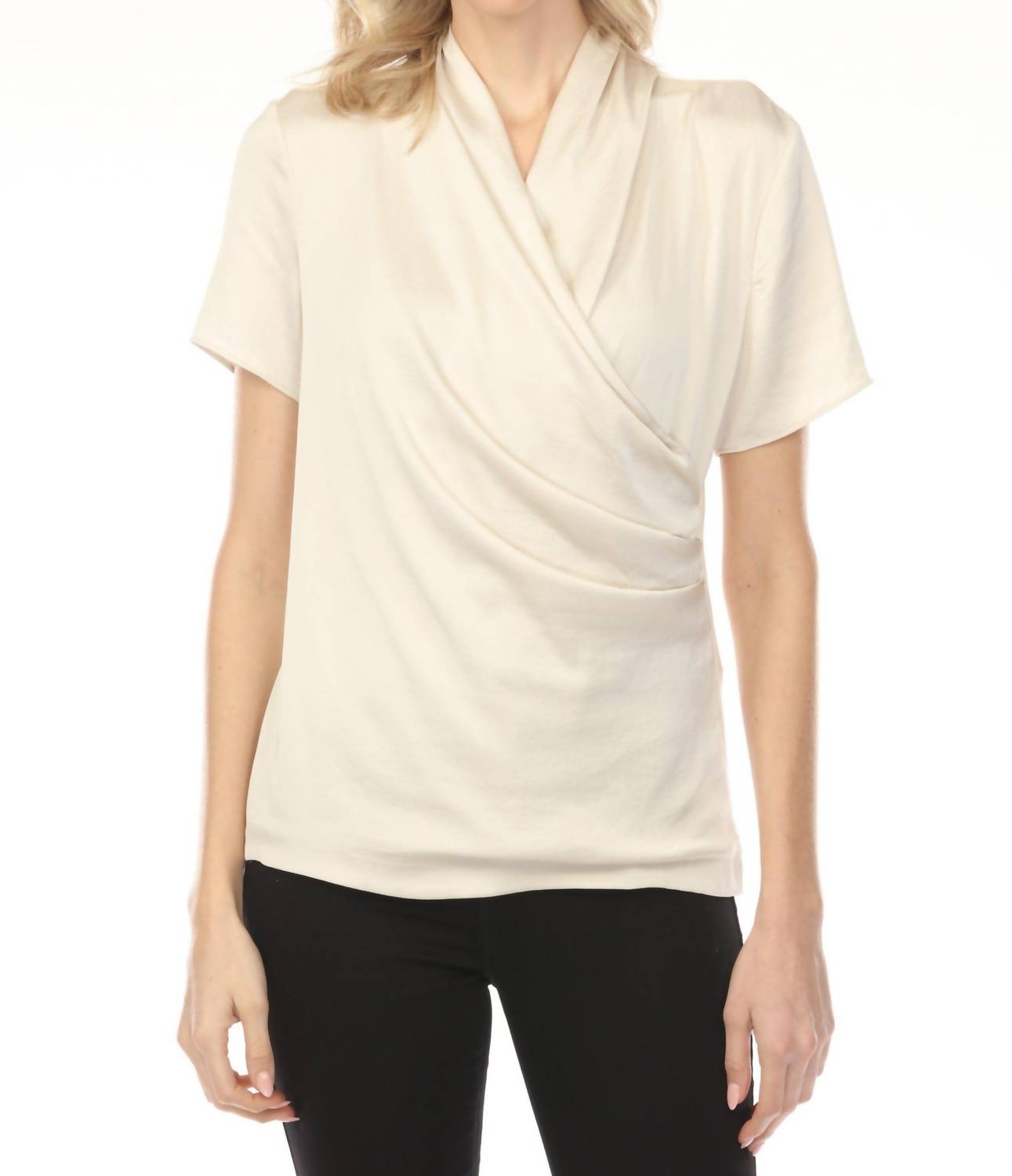 Joseph Ribkoff - Faux Wrap Short Sleeve Satin Knit Top
