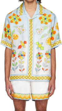 Casablanca Yoruba Flowers Silk Twill Shirt in blue multi - men's shirt