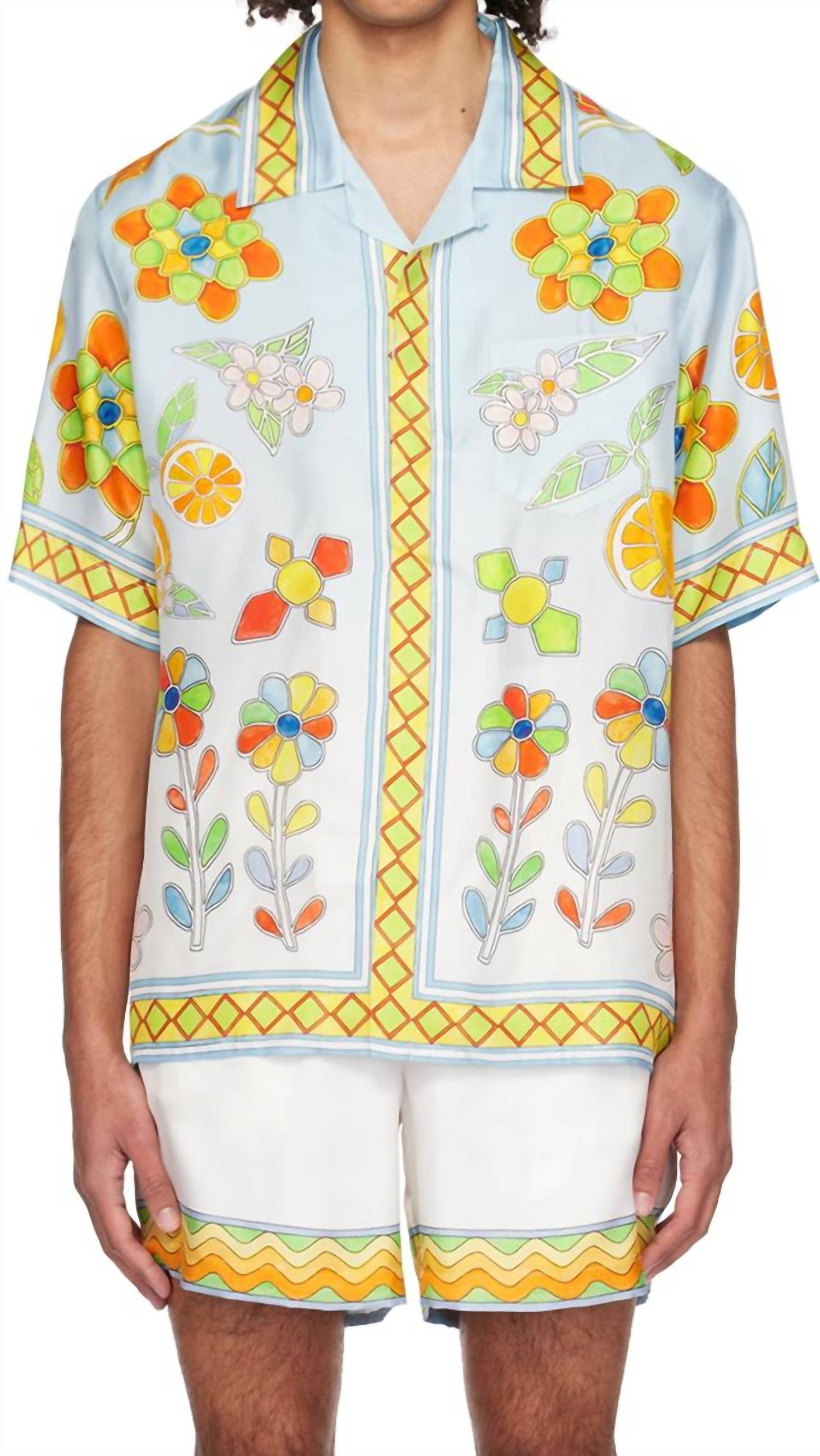 Casablanca Yoruba Flowers Silk Twill Shirt in blue multi - men's shirt