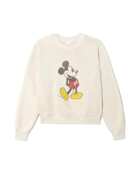 RE/DONE Mickey Mouse Classic Crewneck Sweatshirt in vintage white - women's top - detail view
