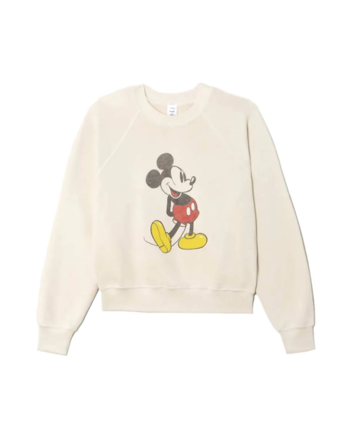 RE/DONE Mickey Mouse Classic Crewneck Sweatshirt in vintage white - women's top - detail view