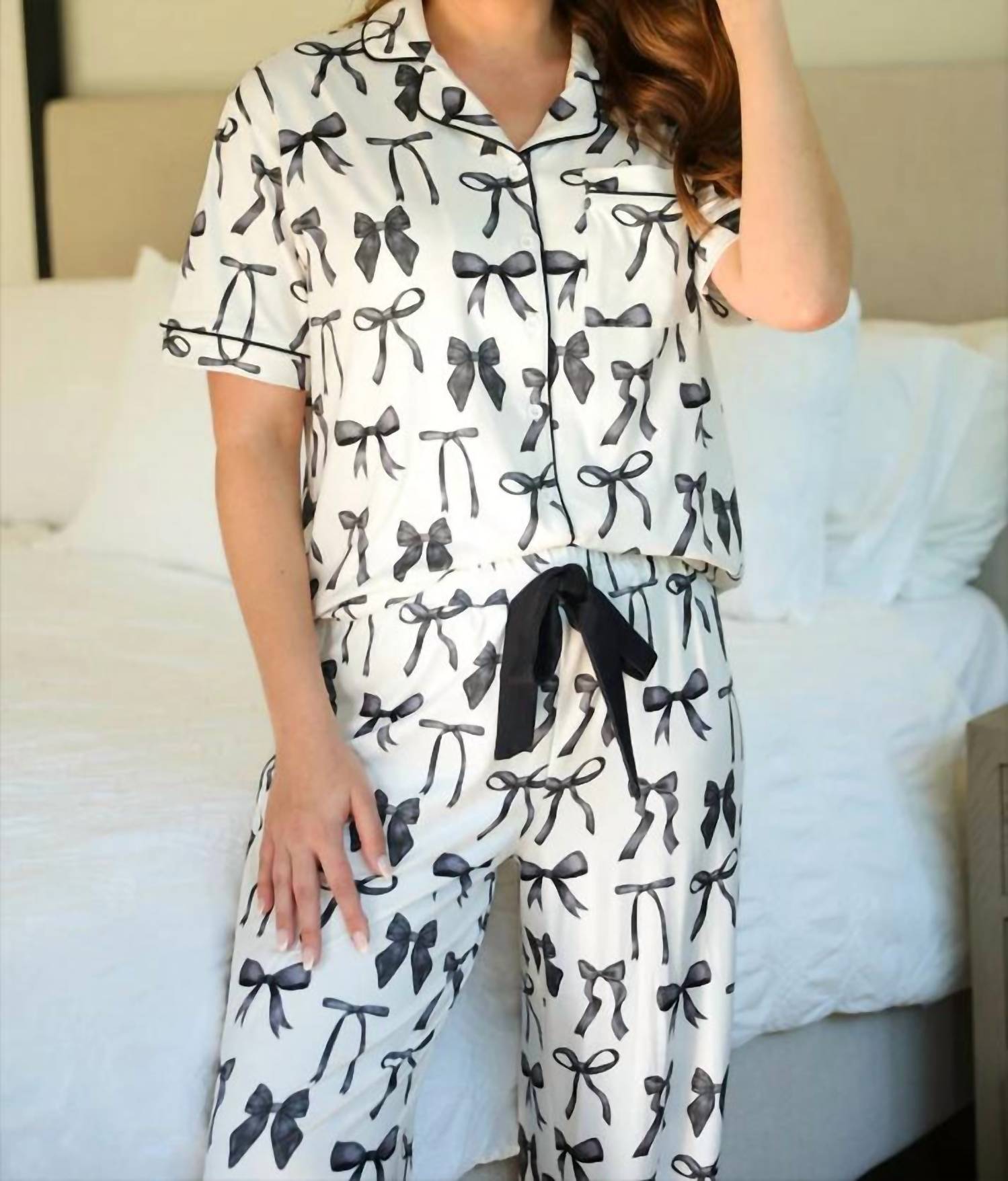 Jess Lea - Midnight Bow Pant Ruffle Pajama Set