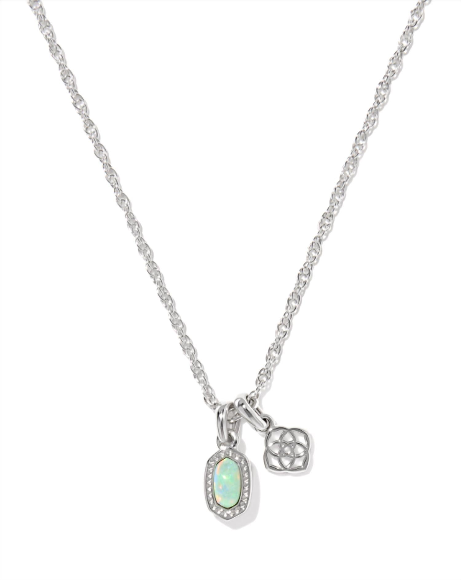 Kendra Scott Women's Mini Elisa Dira Necklace in rhodium green lab grown opal - women's jewelry
