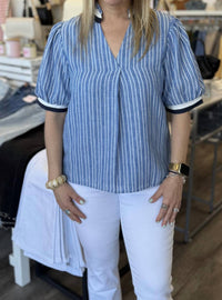 Thml - Short Sleeve Striped V Neck Top