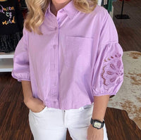 Merci - Cut Out Embroidered Bubble Sleeve Top