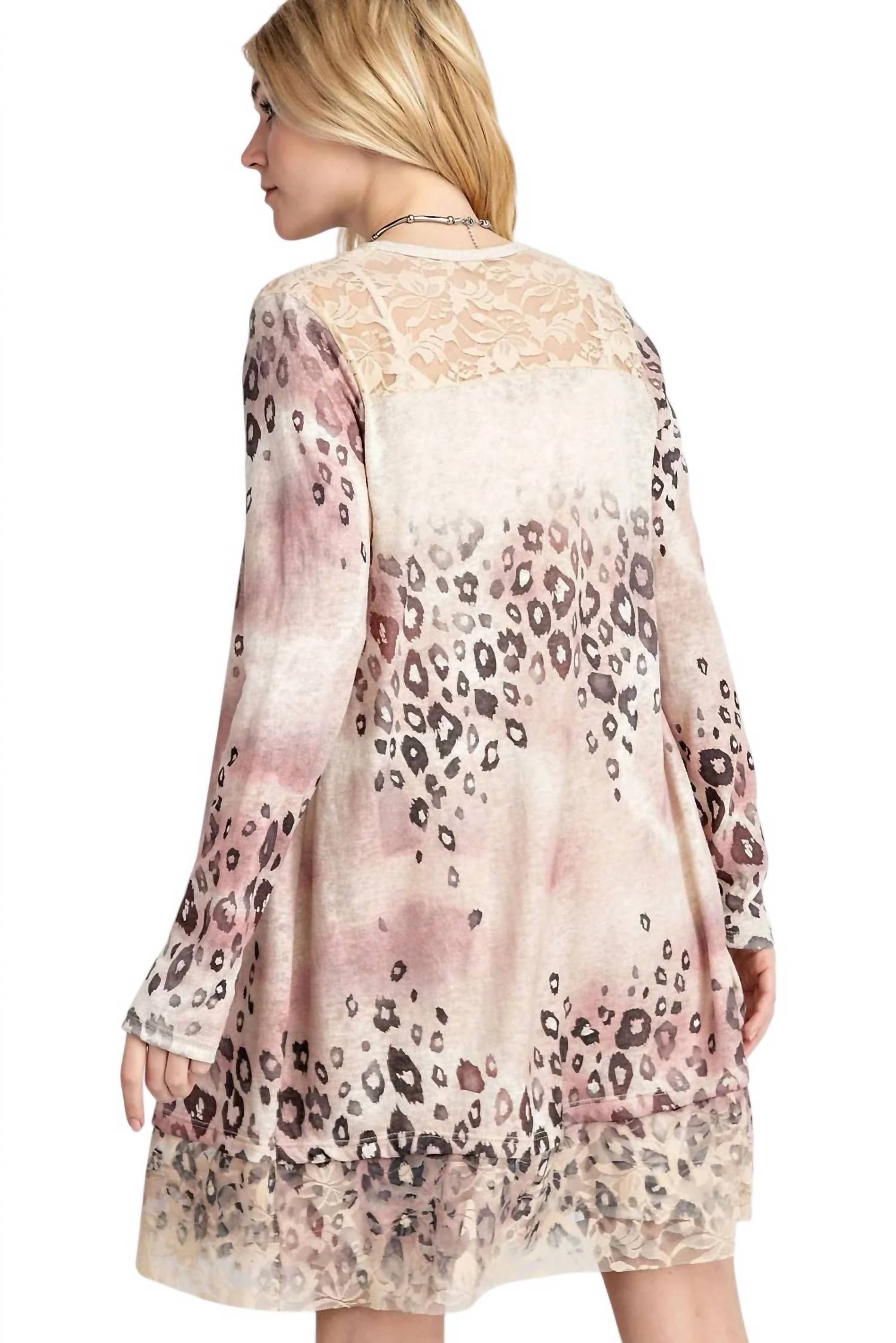 Vocal Apparel - LEOPARD CARDIGAN WITH LACE DETAIL