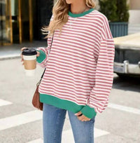 Lily Clothing - Striped Contrast Crewneck Sweatshirt