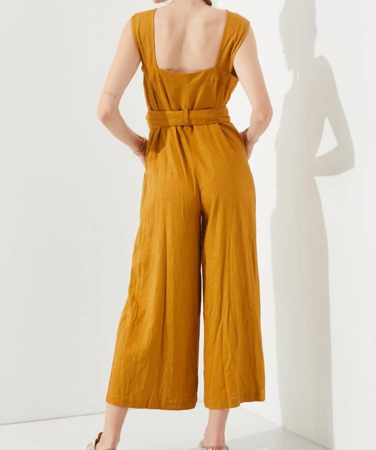 Jade By Jane - Square Neck Button Down Jumpsuit