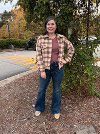 Staccato - Collared Button Plaid Short Jacket