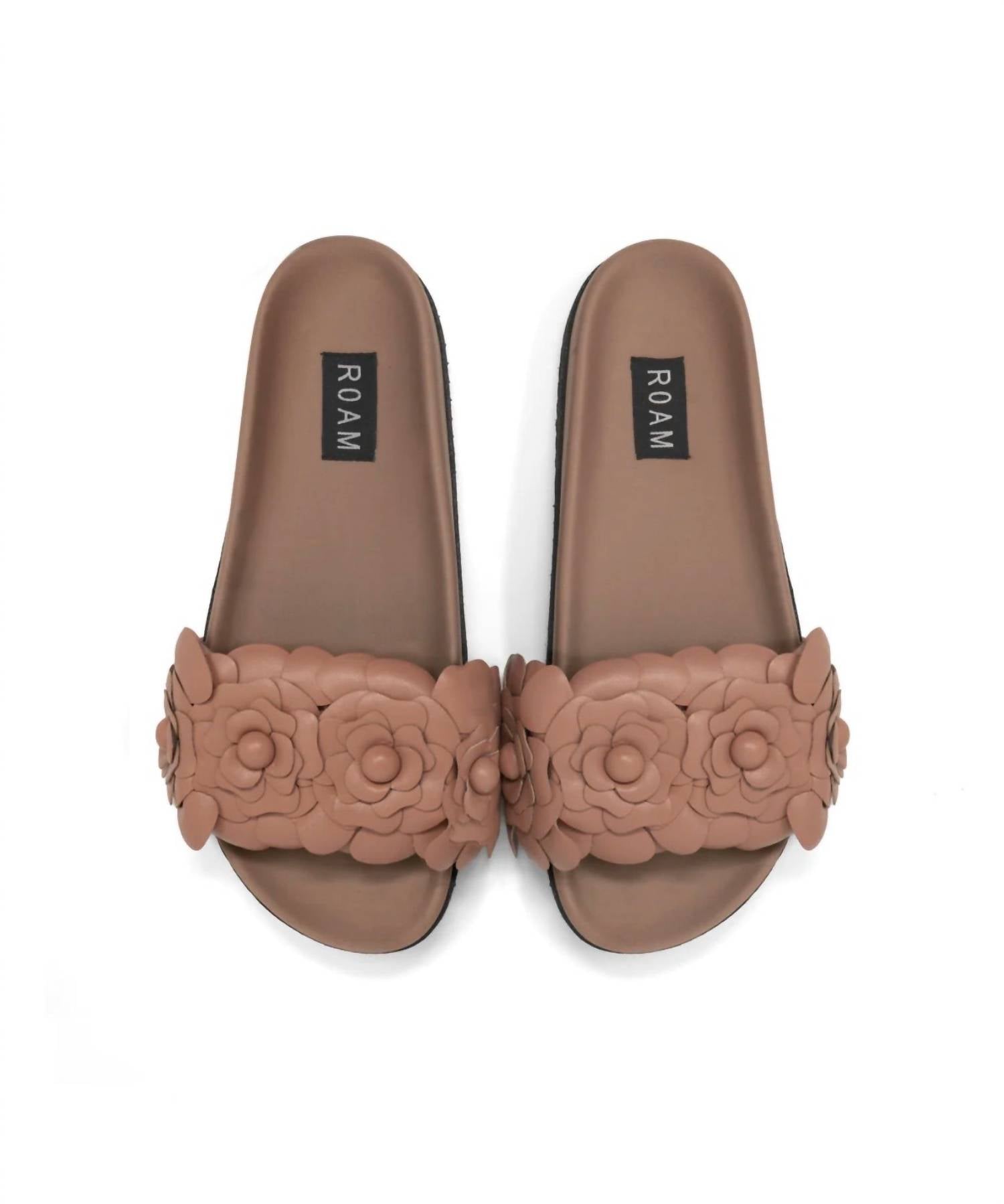ROAM Women's Fleur Slides in peony pink - women's shoe - detail view