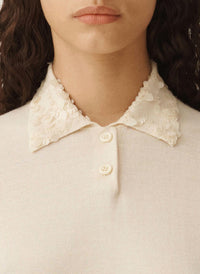 Fabiana Filippi - Cotton Blend Long Sleeve Polo with Sequin Collar