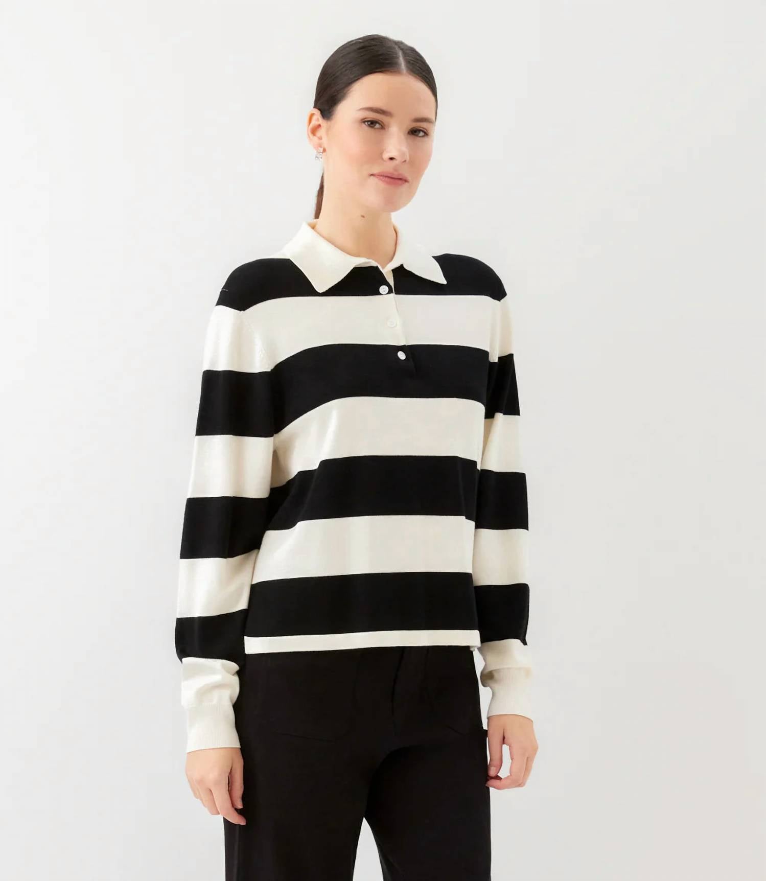 Karen Kane - Game Day Collared Stripe Sweater
