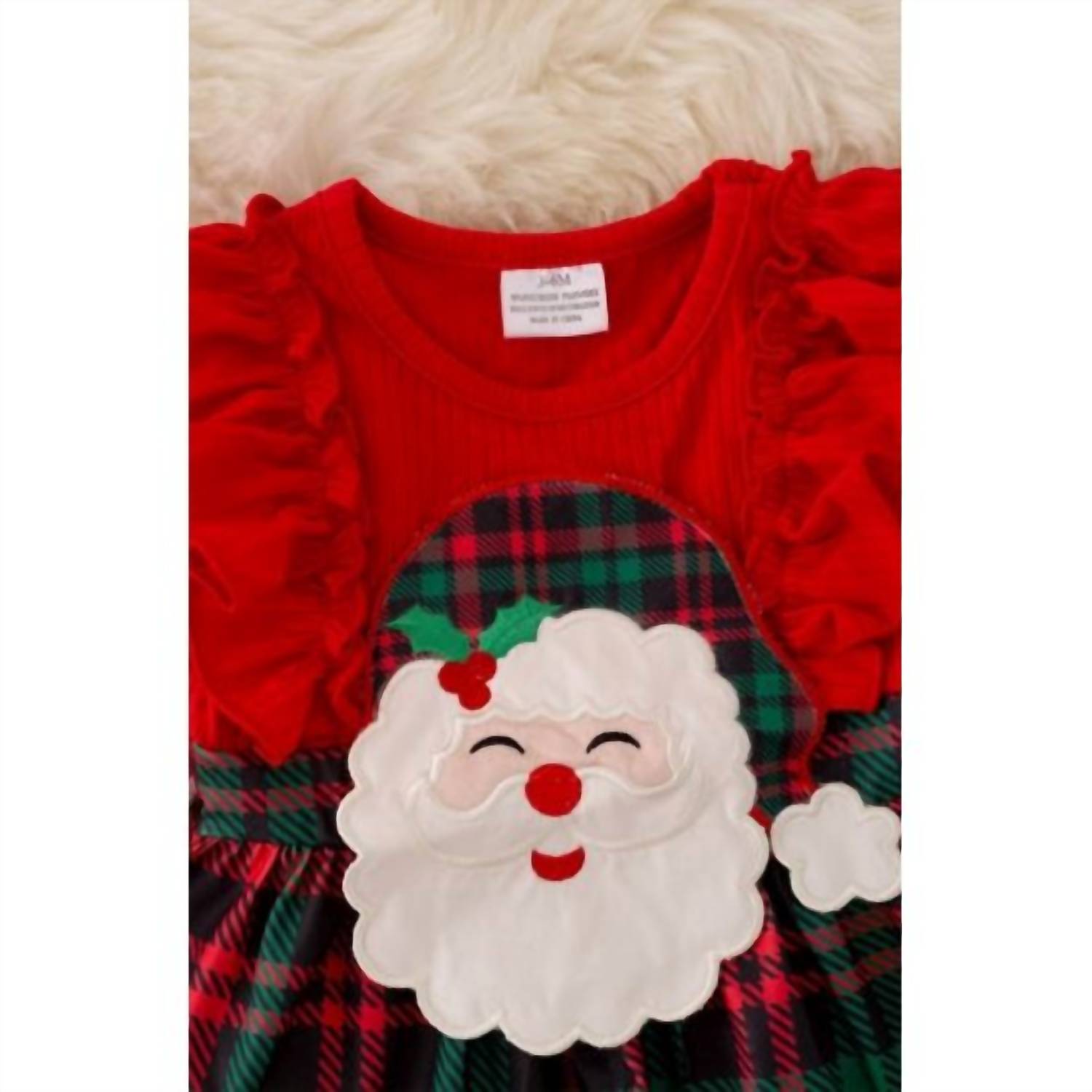 Kidscharm - Girls Santa Baby Plaid Ruffle Onesie