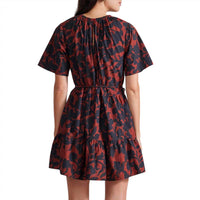 APIECE APART Women's Saara Tiered Mini Dress in deep botanic - women's dress - detail view