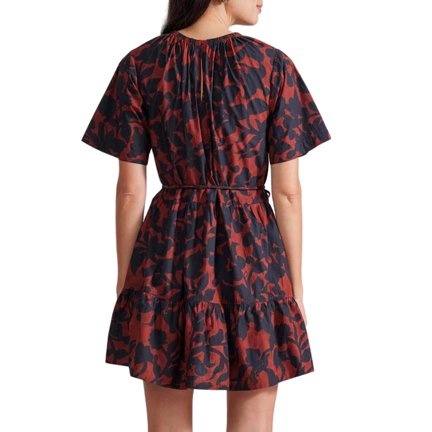 APIECE APART Women's Saara Tiered Mini Dress in deep botanic - women's dress - detail view