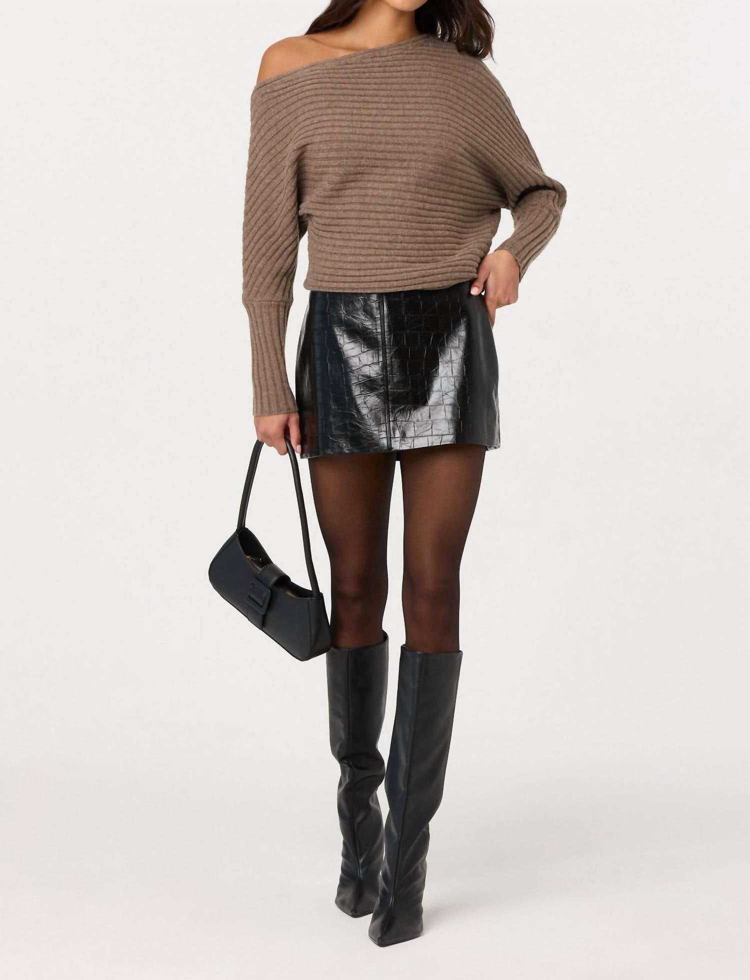 ASTR Samaria Off Shoulder Dolman Sweater in mocha - women's sweater