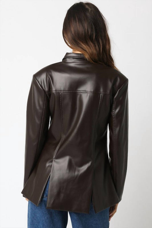 Olivaceous - Lucia Faux Leather Blazer Jacket