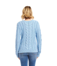 Karen Kane Cable Knit Long Sleeve Sweater in blue - women's sweater - detail view