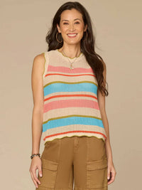 Democracy - Wavy Scallop Edge Stripe Sweater Tank Top