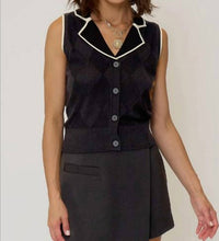 Central Park West Olive Diamond Stitch Vest in black - women's jacket - view 6