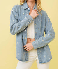 Blue B - Garment Washed Denim Pearl Shirt Jacket