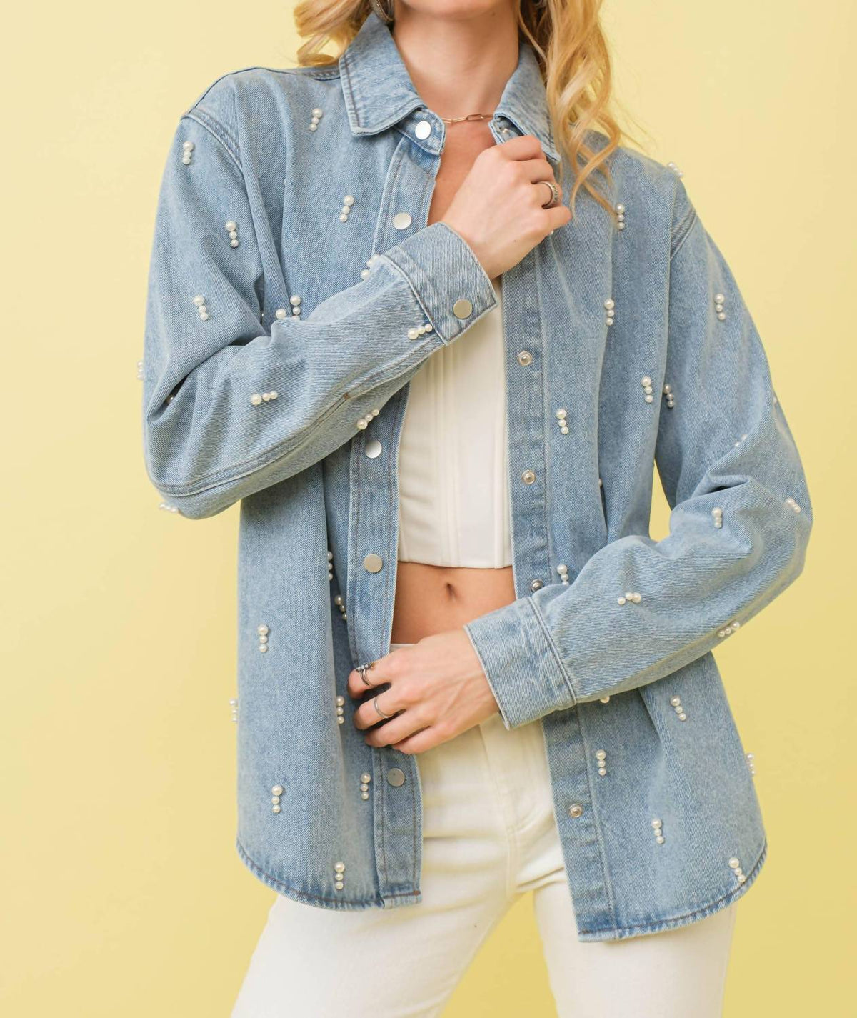 Blue B - Garment Washed Denim Pearl Shirt Jacket