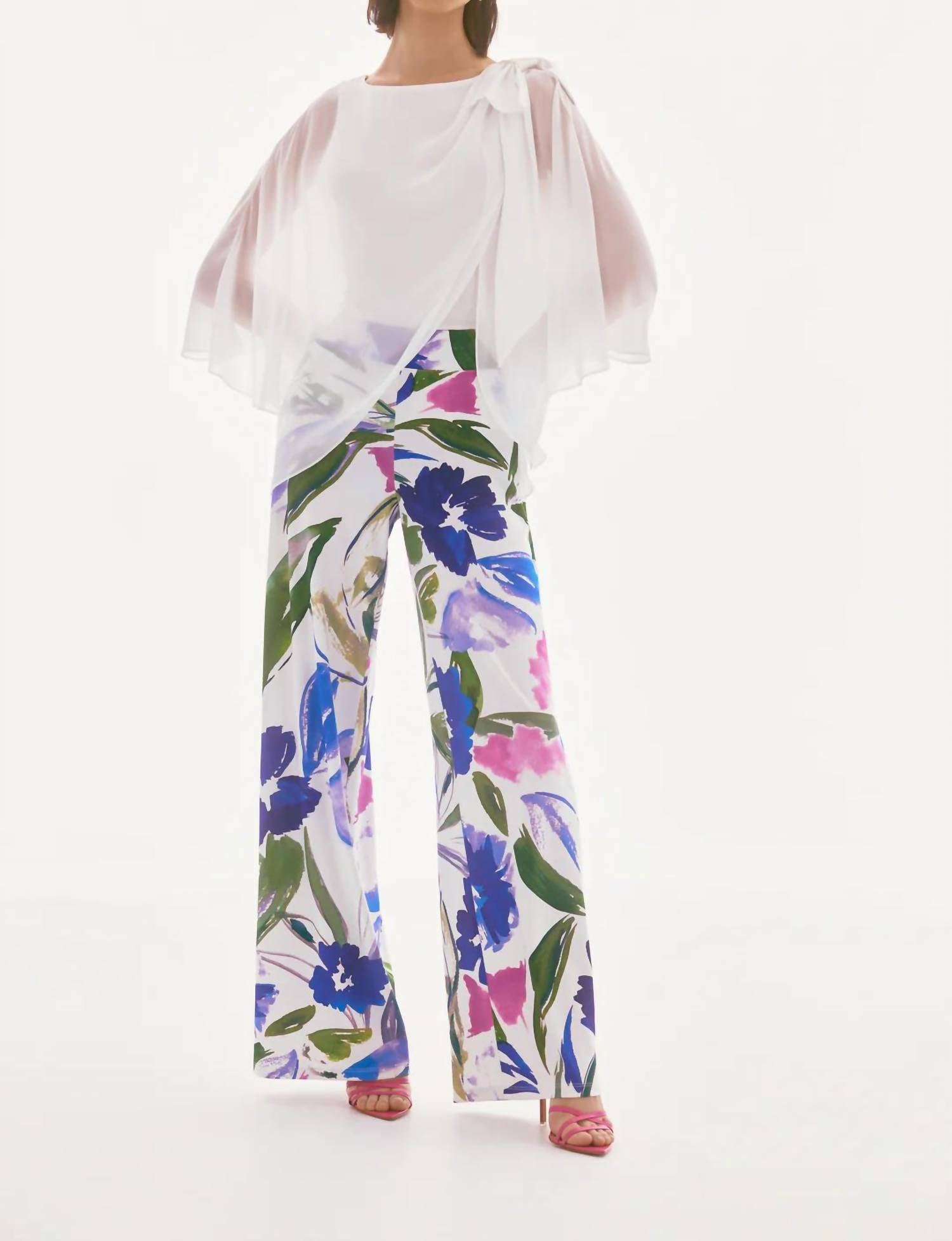 Joseph Ribkoff - Boat Neck Asymmetric Chiffon Overlay Top