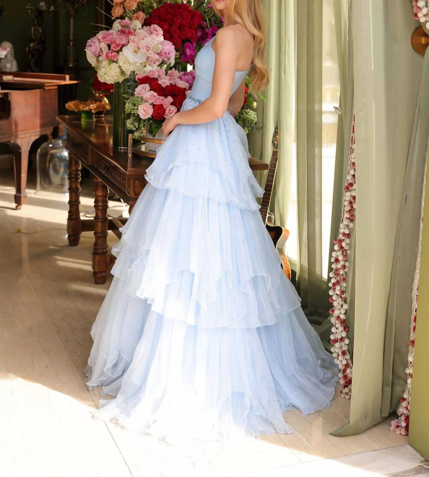 Ava Presley - One Shoulder Tiered Ruffle Ball Dress