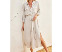 Dress Forum - Pinstriped Belted Maxi Shirt Dress