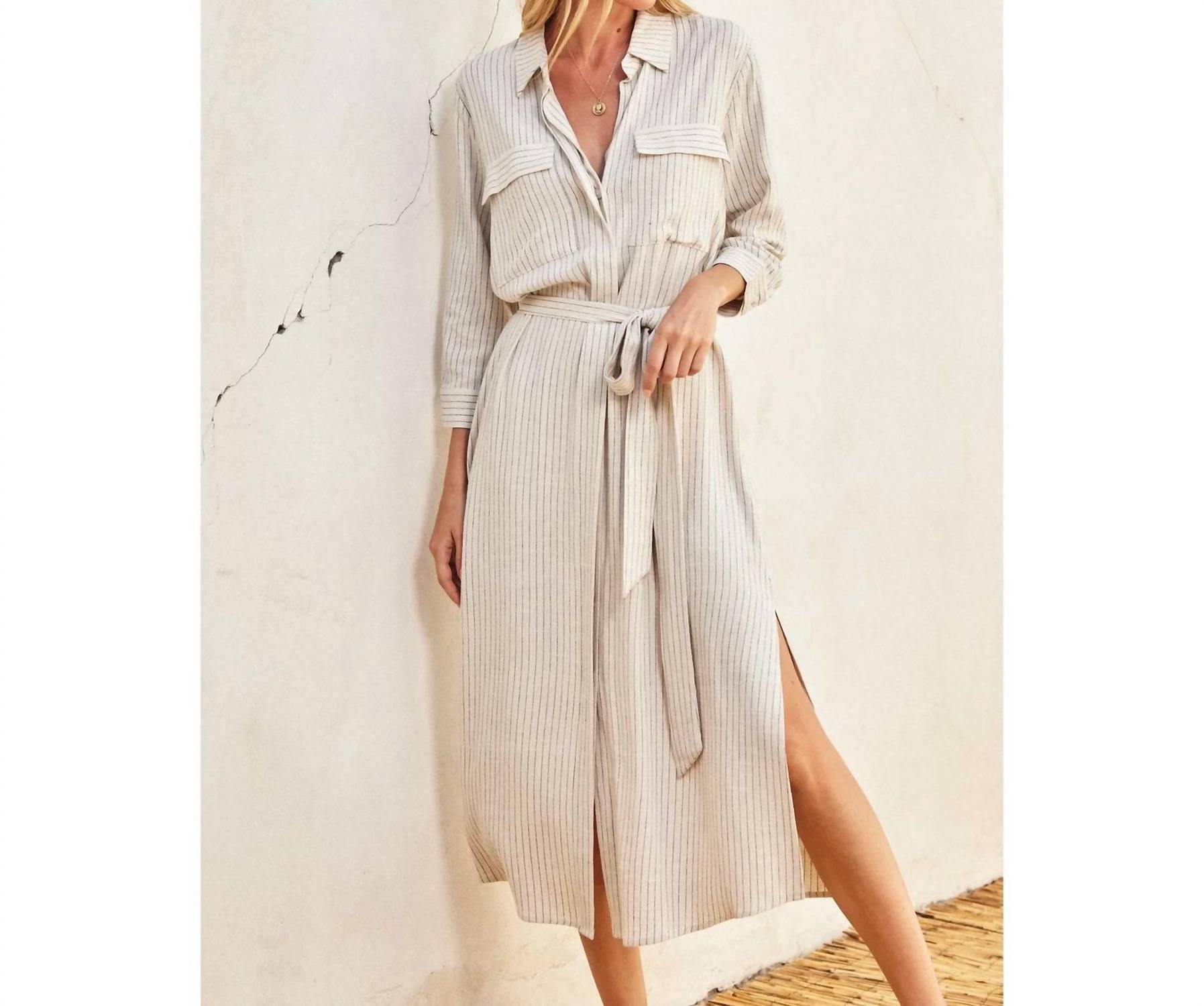 Dress Forum - Pinstriped Belted Maxi Shirt Dress