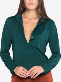 RIPLEY RADER Jersey Button Down Top in pine - women's long sleeve top