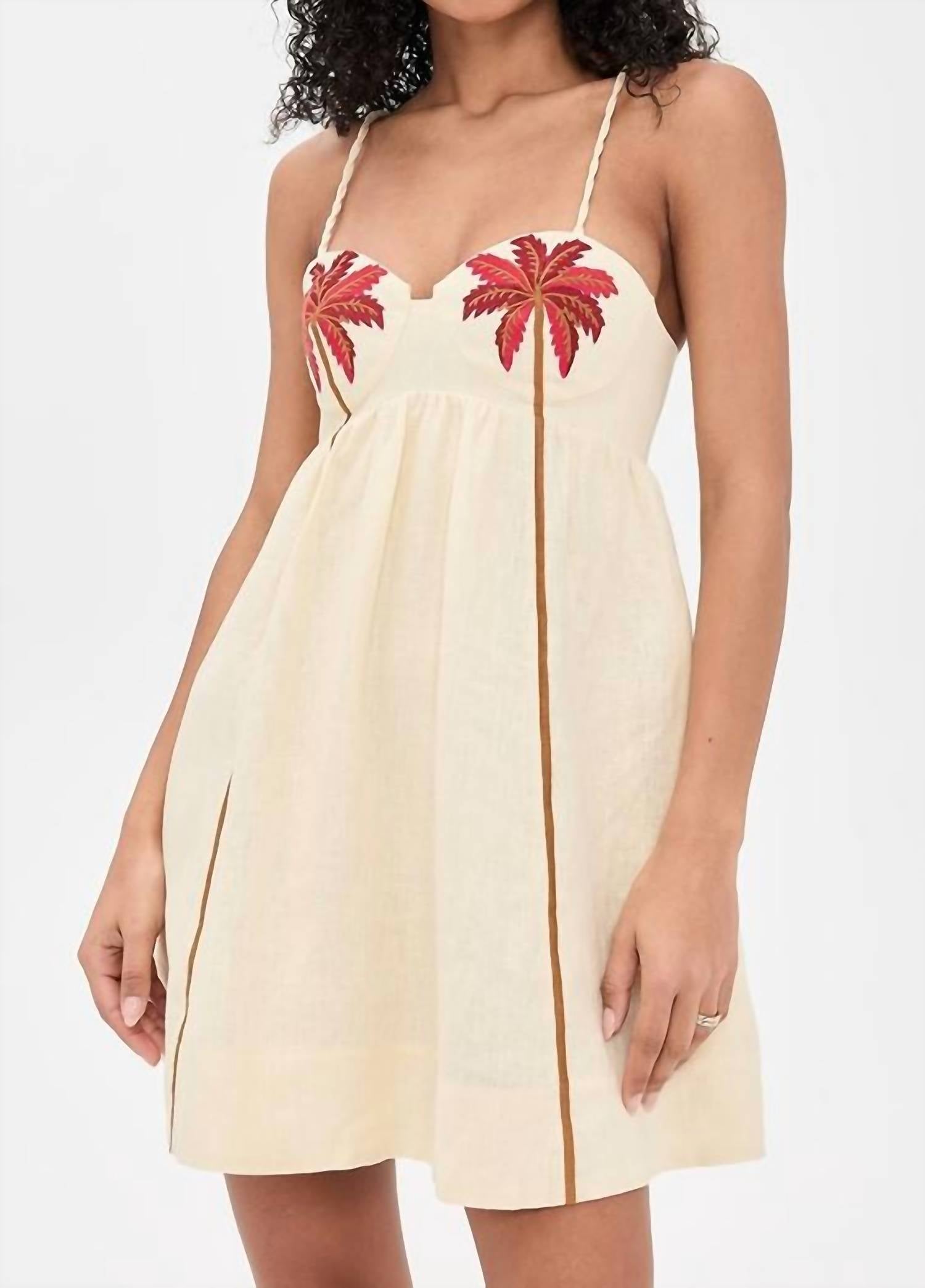 Farm Rio - Coconut Tree Embroidered Mini Dress