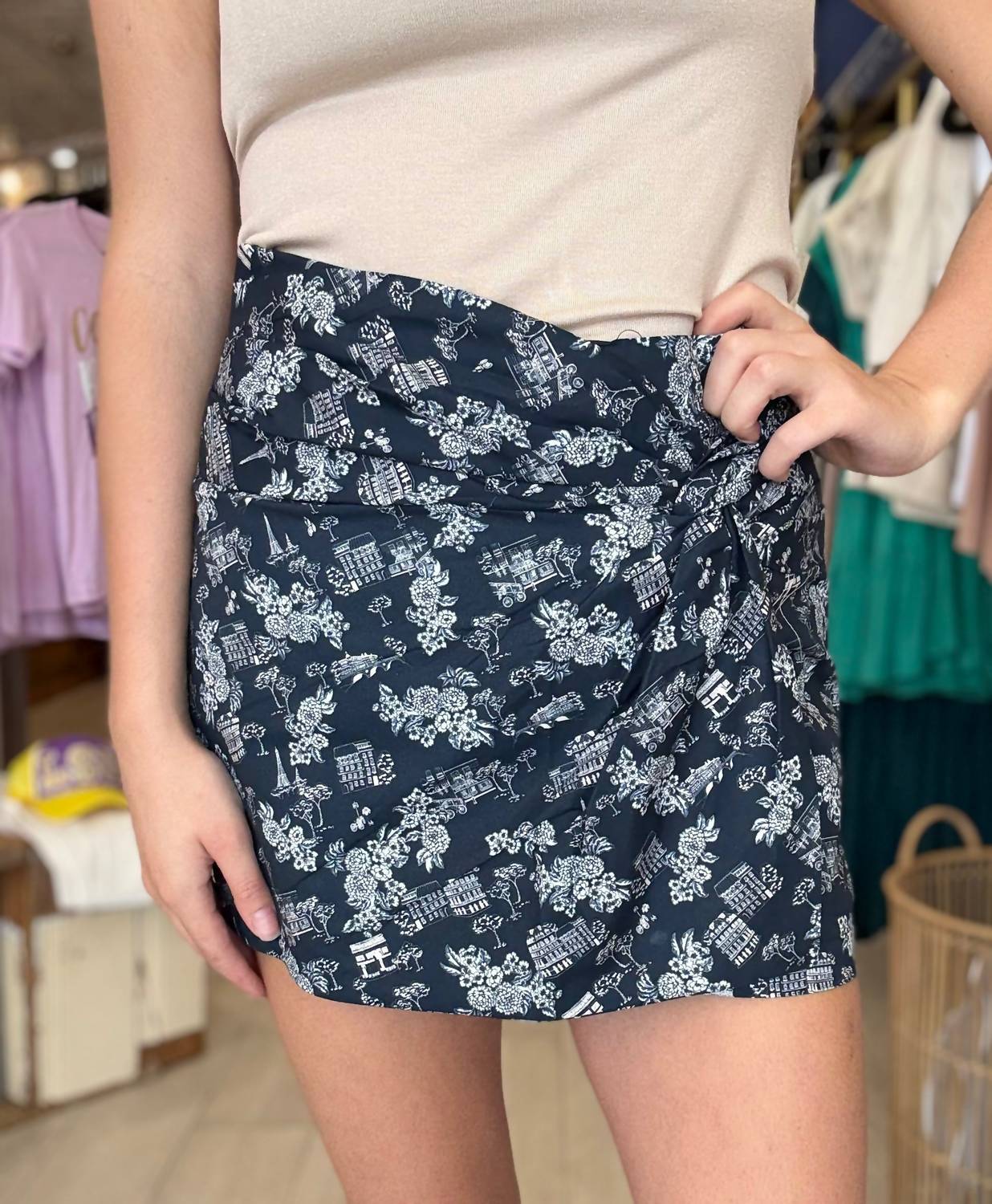 Sincerely Ours Autumn In Paris Mini Skirt in paris mini skirt in blue - women's skirt - detail view