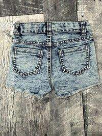 BRATTI MATI Girls Toddler Highland Cow Patch Shorts in blue - kids' shorts - detail view