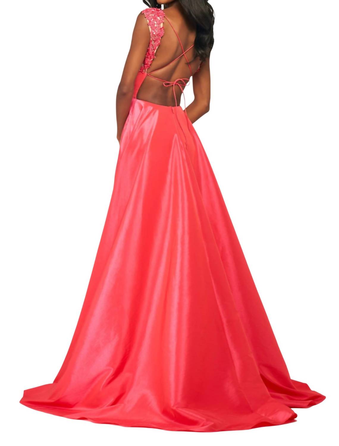 Sherri Hill A-line Gown in coral - women's dress - detail view