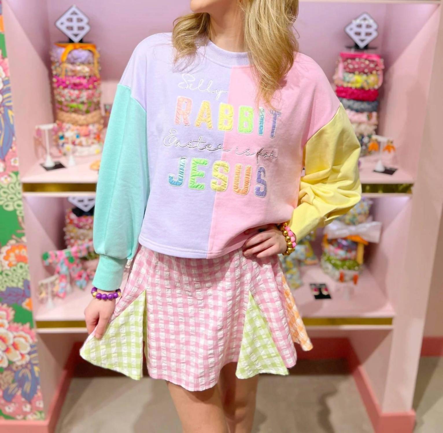Brianna Cannon - Easter Is For Jesus Cropped Color Block Sweatshirt