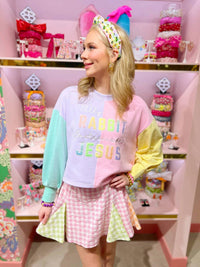 Brianna Cannon - Easter Is For Jesus Cropped Color Block Sweatshirt