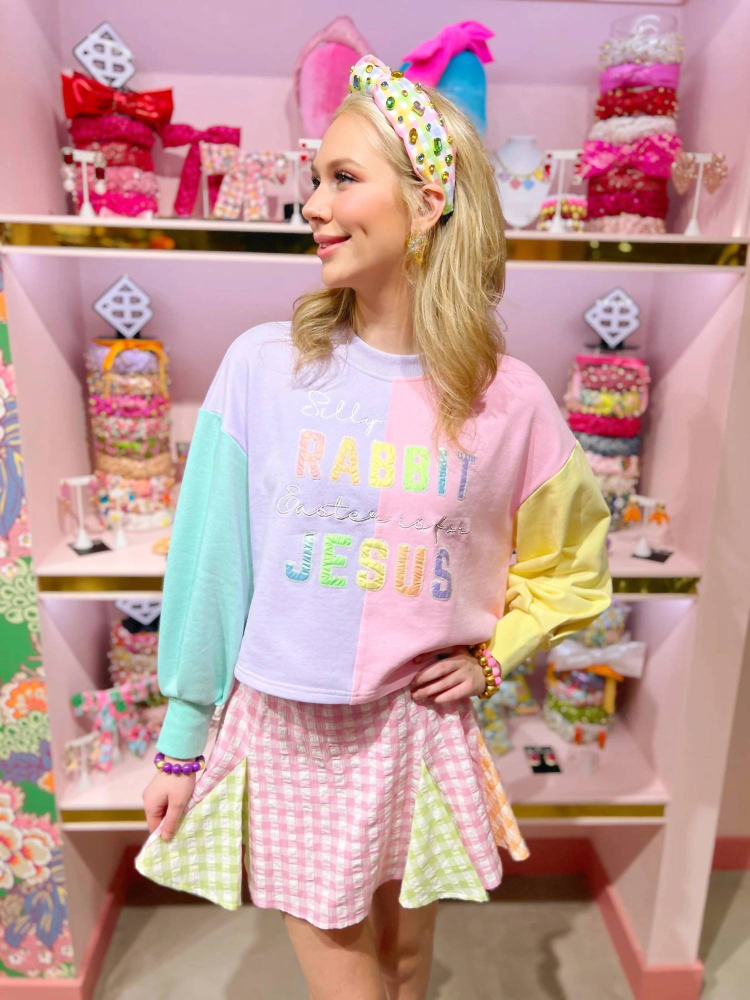 Brianna Cannon - Easter Is For Jesus Cropped Color Block Sweatshirt