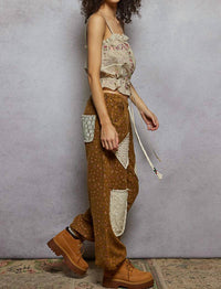 POL Relaxed Floral Joggers in ochre - women's pants - alternate view