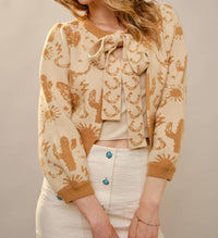 Blue B Western Motif Tie Front Cardigan in taupe - women's cardigan - view 4