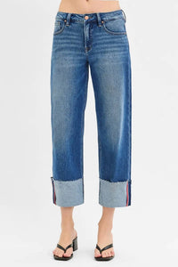 Risen - Tummy Control Mid Rise Crop Wide Cuffed Jeans