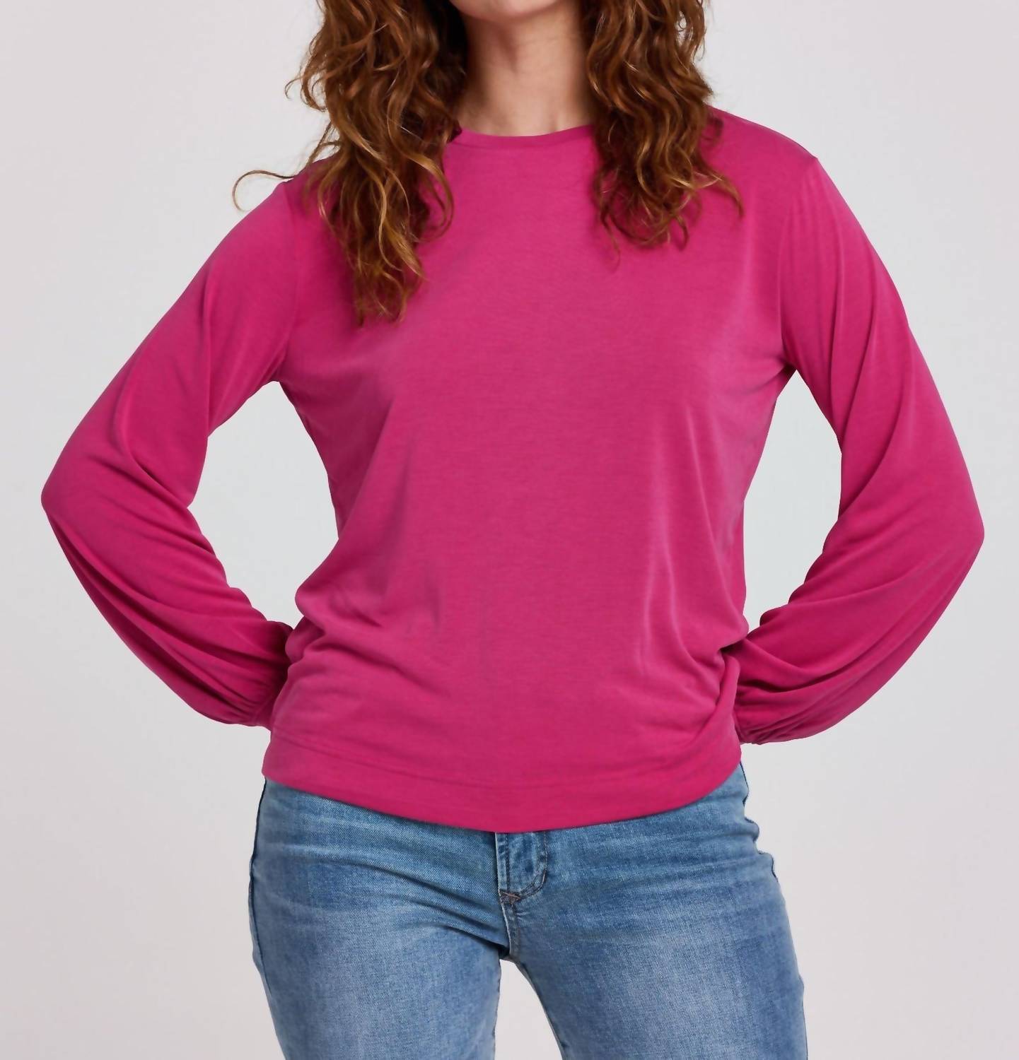 Another Love Matilda Crewneck Long Sleeve Tee Top in azalea - women's long sleeve top