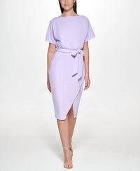 kensie Crepe Scuba Wrap Midi Dress in lavender - women's dress - alternate view